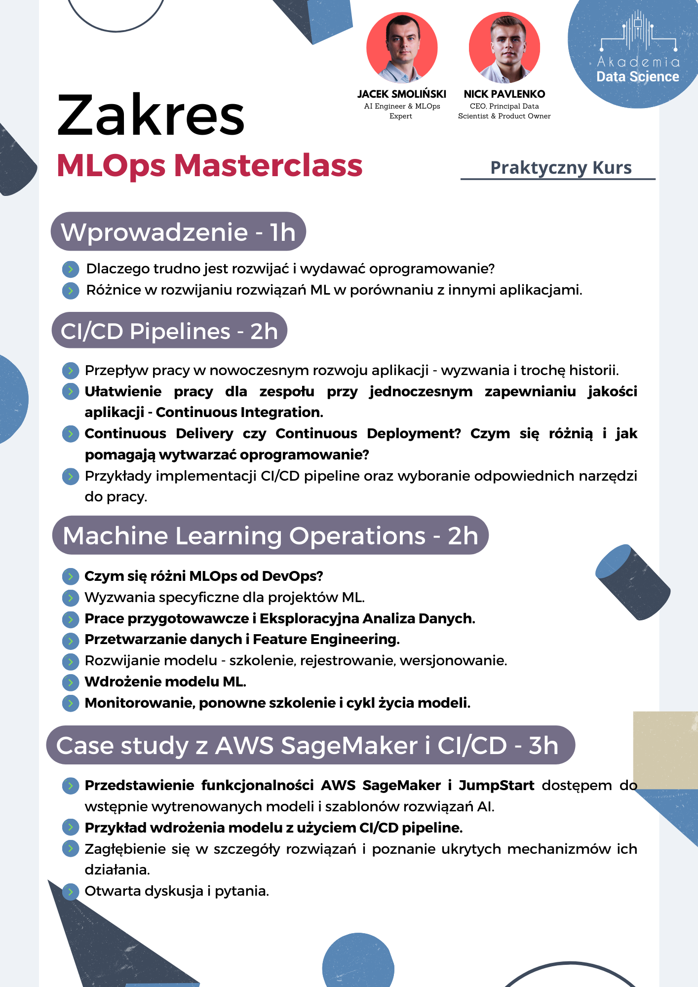 Zakres materiałów kursu MLOps Masterclass